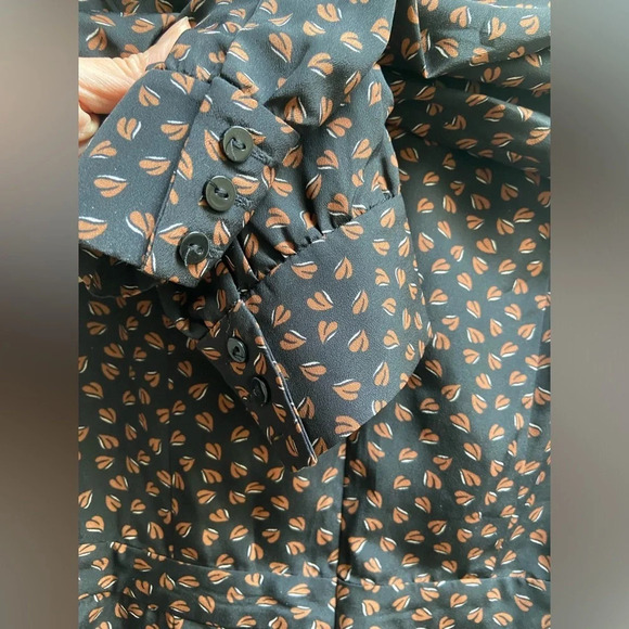 Topshop leaf mural long sleeve neck tie romper  Sz 4 - Picture 4 of 12